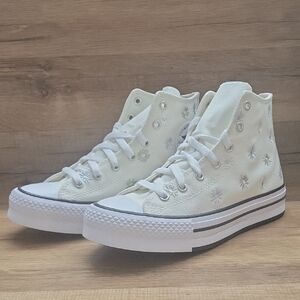 Converse White Floral High-Top Sneakers